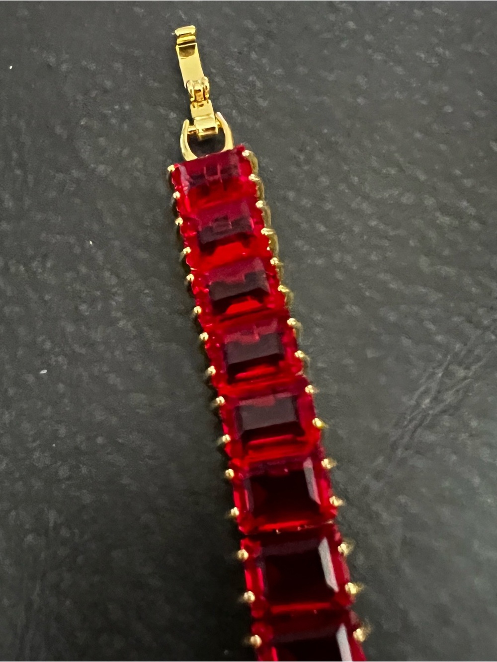Gold-Plated Bracelet with Red Square Crystals